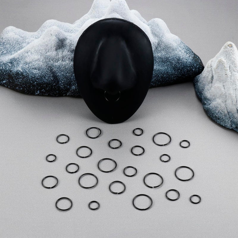 LOYALLOOK 18/24Pcs Hypoallergenic Nose Rings Hoops 316L Surgical Stainless Steel Lightweight Small Piercing Jewelry for Women Men Cartilage Tragus Helix Black - Image 5